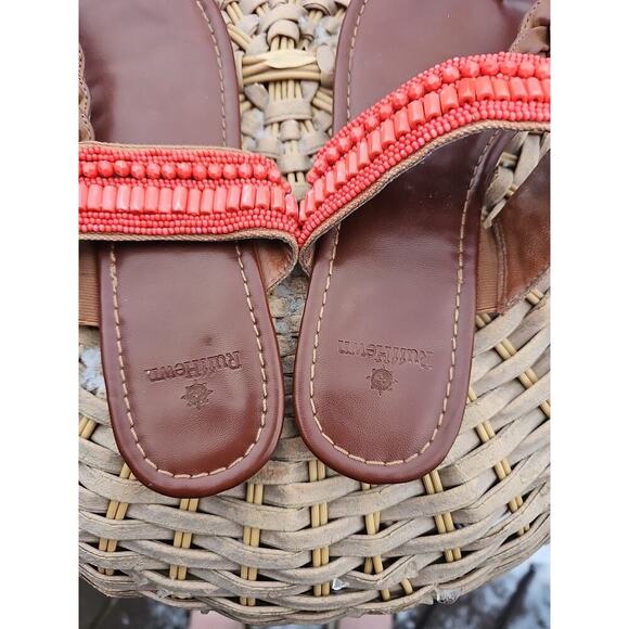 Ruff Hewn Sandals Womens 9.5 M Leather Slides Strappy Slip On Salmon Beads Braid - Picture 6 of 7